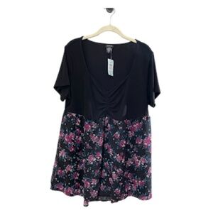 Torrid Top Women 18 Black Babydoll Floral Pullover Whimsigoth Fairy Preppy Retro